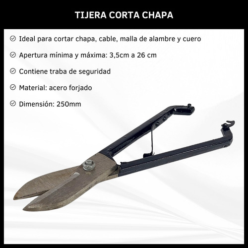 Tijera Hojalatero Recta Forjada Corta Chapa  250mm