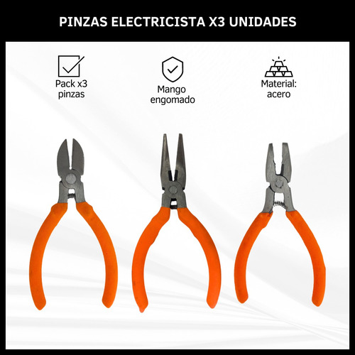 Juego Pinzas X3 Unidades Universal De Punta Y Alicate 