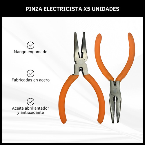 Pinza Electricista Pack X5 Unidades