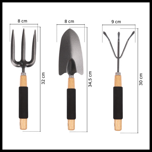 Set De Jardineria Kit 3 Piezas Pala Cultivador Tenedor Fork