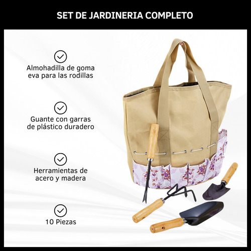Set De Jardineria Kit Completo 10 Piezas Con Bolso 