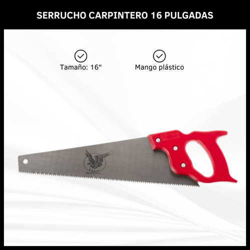 Serrucho 16 Pulgadas Con Mango Plástico De Carpintero