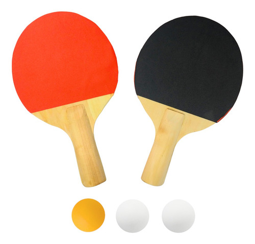 Set De Ping Pong Paletas Y Pelotas De Madera Goma Y Plástico