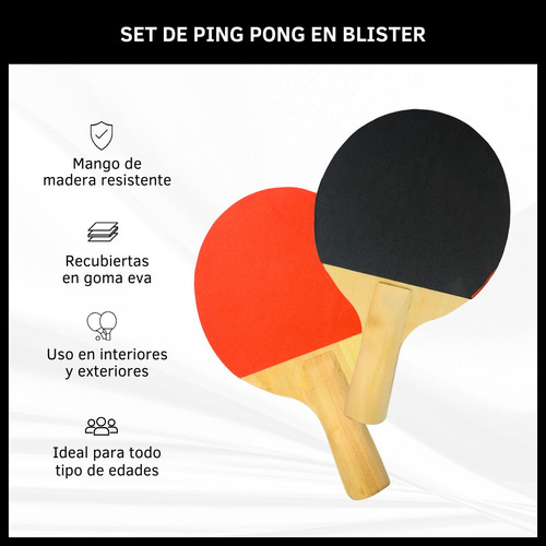 Set De Ping Pong Paletas Y Pelotas De Madera Goma Y Plástico