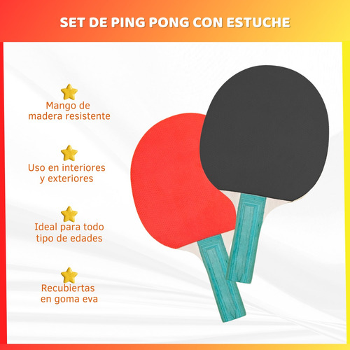 Set Juego Ping Pong Recreativo Paletas Con Pelotas Y Estuche