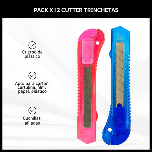 Pack De 12 Cutter Trincheta De Plástico Cortante Hoja 18mm