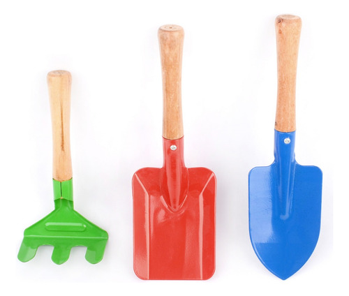 Kit De Jardinería 1 Rastrillo + 2 Palas Con Mango De Madera
