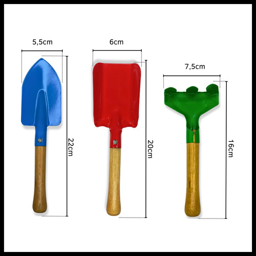 Kit De Jardinería 1 Rastrillo + 2 Palas Con Mango De Madera