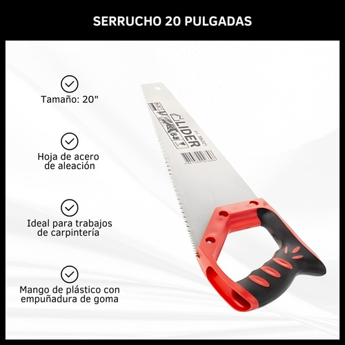 Serrucho 20 Pulgadas Con Mango De Goma Carpintero