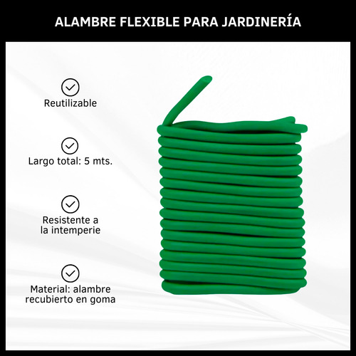 Alambre Para Jardinería Flexible Verde De 5 Mt Plantas Ramas