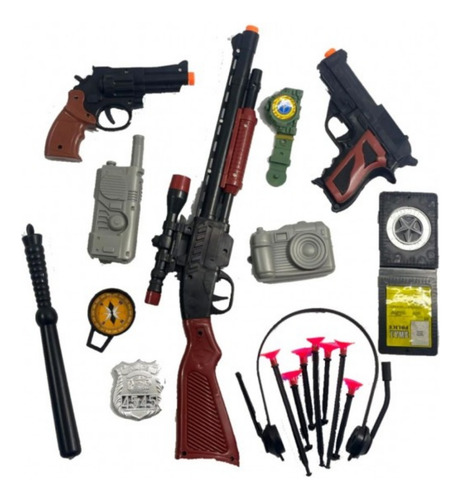 Set De Policia Plastico Infantil Lanza Dardos Con Accesorios