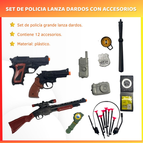 Set De Policia Plastico Infantil Lanza Dardos Con Accesorios