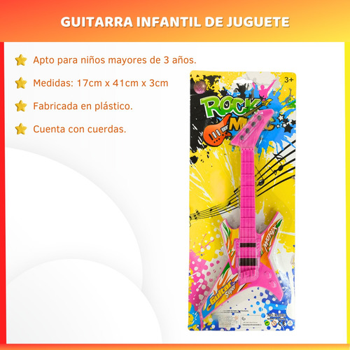 Guitarra De Plástico Infantil Con Cuerdas Juguete Para Niños