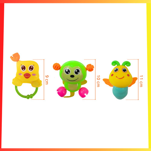 Sonajero Animalitos Pack X3 Juguete Para Bebe Niños Infantil