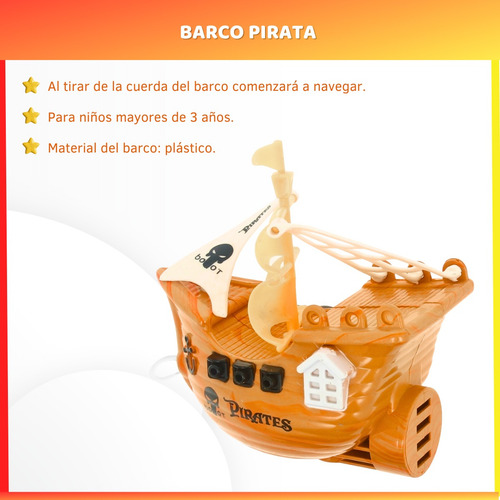 Barco Pirata A Cuerda Juguete Para Pileta O Bañera Infantil