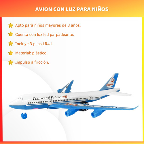 Avión Juguete Plástico A Fricción Para Niños Con Luces Led 