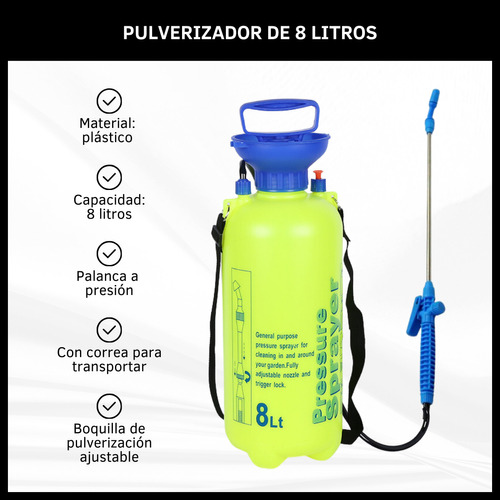 Pulverizador Fumigador Manual A Presión 8 Litros Jardinería