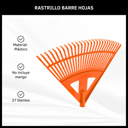 Rastrillo Barre Hojas 27 Dientes Plástico Césped Jardín