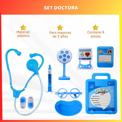 Set De Doctora Completo En Blister Accesorios Juguetes Niños