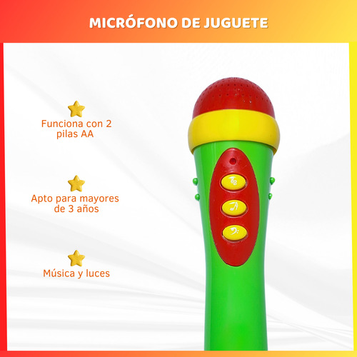 Micrófono De Juguete Plástico A Pilas Sonidos Y Luz Niños