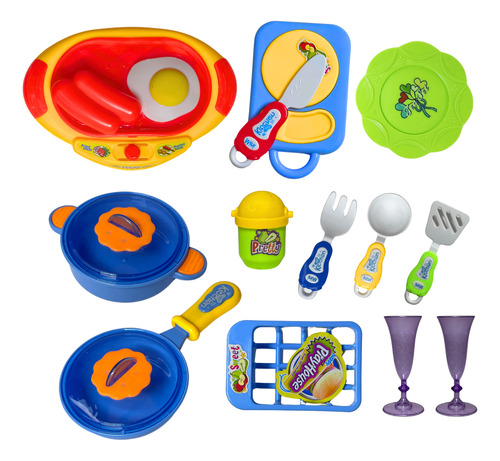 Set De Cocina Ollas Cubiertos Vasos De Juguete 15 Piezas