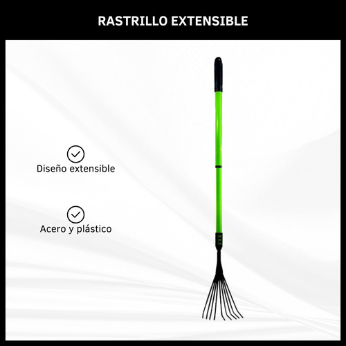 Rastrillo Barre Hojas Jardinería Diseño Extensible 9 Dientes