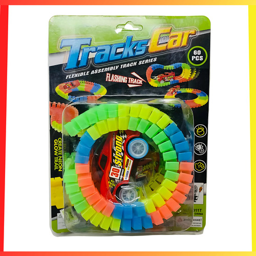 Pista De Autos Luminosa Flexible 62 Piezas 1 Auto Juguete