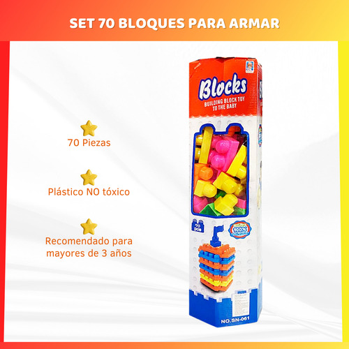 Bloques Para Armar 70 Piezas De Construcción Plástico