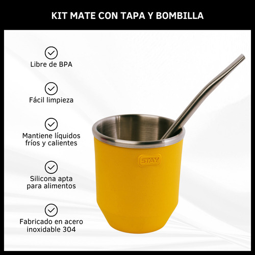 Mate Térmico Acero Inoxidable Con Tapa Silicona Y Bombilla