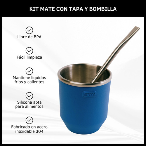 Mate Térmico Acero Inoxidable Con Tapa Silicona Y Bombilla