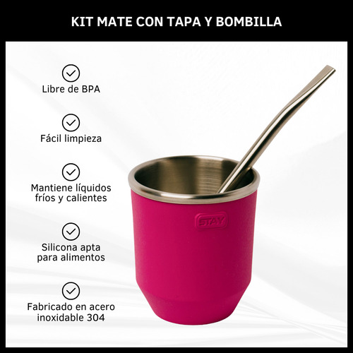 Mate Térmico Acero Inoxidable Con Tapa Silicona Y Bombilla