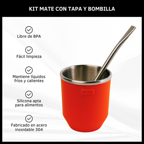 Mate Térmico Acero Inoxidable Con Tapa Silicona Y Bombilla