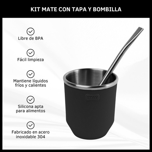 Mate Térmico Acero Inoxidable Con Tapa Silicona Y Bombilla