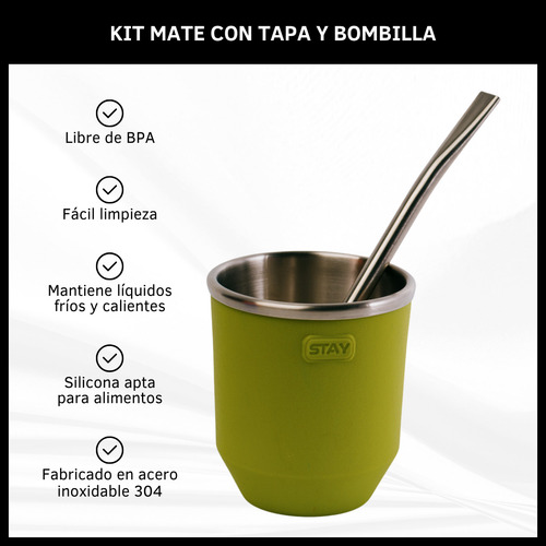 Mate Térmico Acero Inoxidable Con Tapa Silicona Y Bombilla