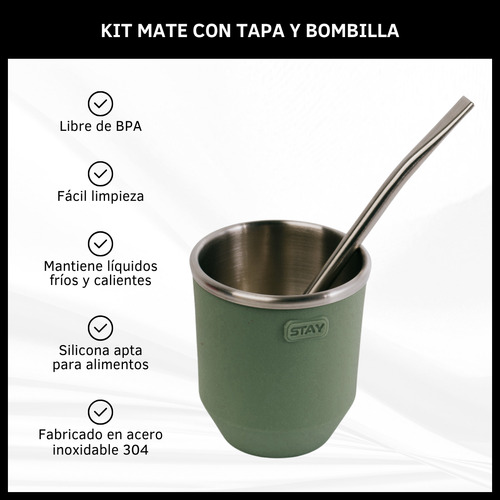 Mate Térmico Acero Inoxidable Con Tapa Silicona Y Bombilla