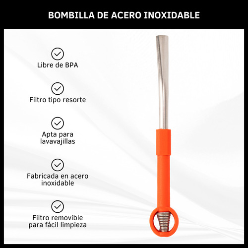 Bombilla Para Mate Acero Inoxidable Filtro Resorte Removible