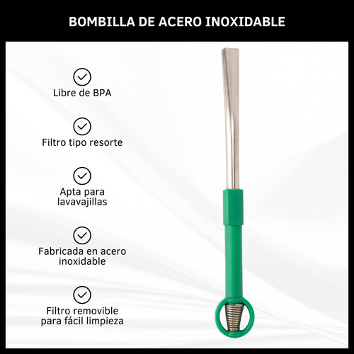 Bombilla Para Mate Acero Inoxidable Filtro Resorte Removible