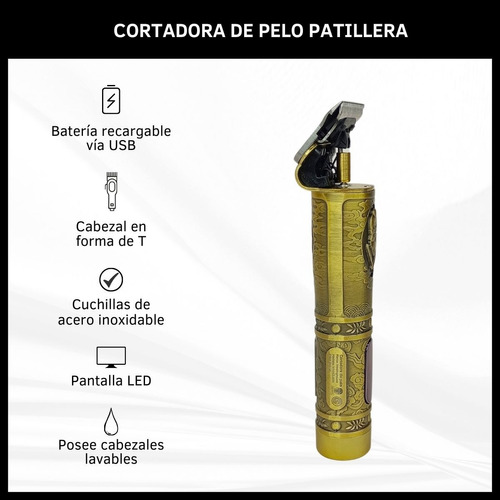 Maquina De Cortar Pelo Recortadora Patillera Recargable Usb